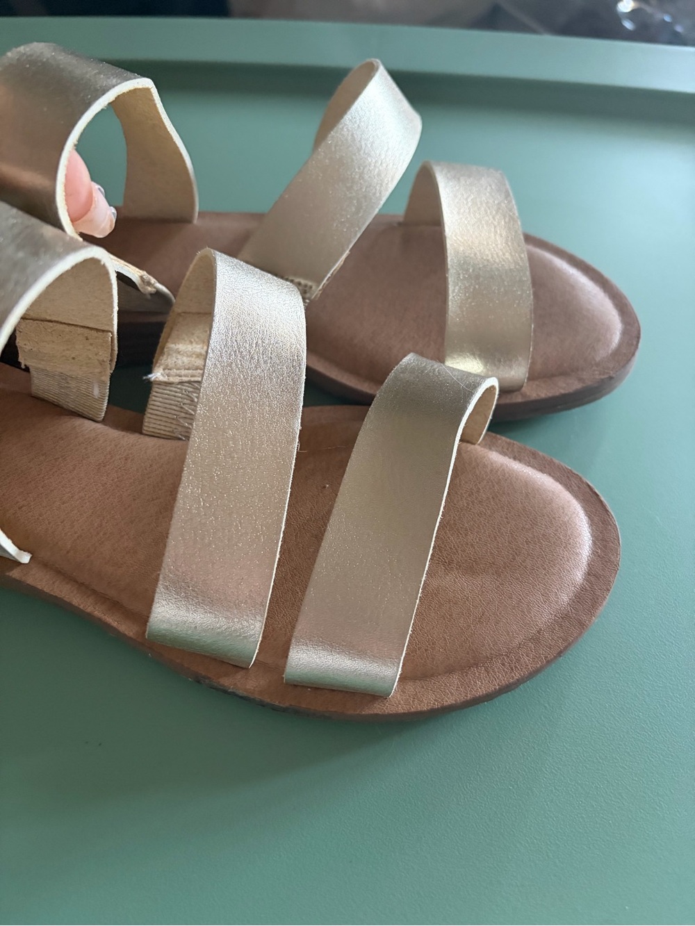 Lane Bryant Metallic Gold Triple-Strap Flat Sandals